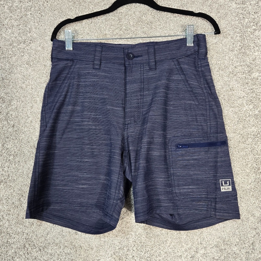 Huk Performance Fishing Shorts Mens‎ Small Blue flex Cargo Stretch